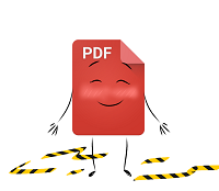 eine PDF-Figur, die sich von Barrieren befreit hat und glücklich schaut